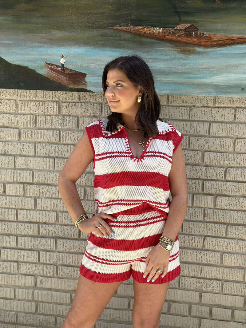 Lenna Stripe Set - Cream/Red