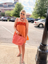 Flower Appliqués Tiered Romper - Papaya