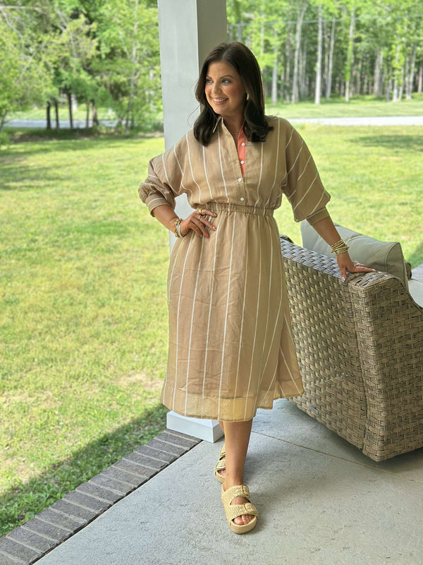 Jemma Striped Dress - Tan