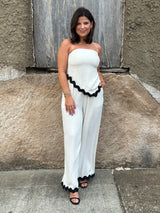 Sugarloaf Asymmetrical Wavy Trim Tube Top - Oatmeal