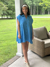 Elan | Sutton Oversized Button Down Dress - Sky Blue