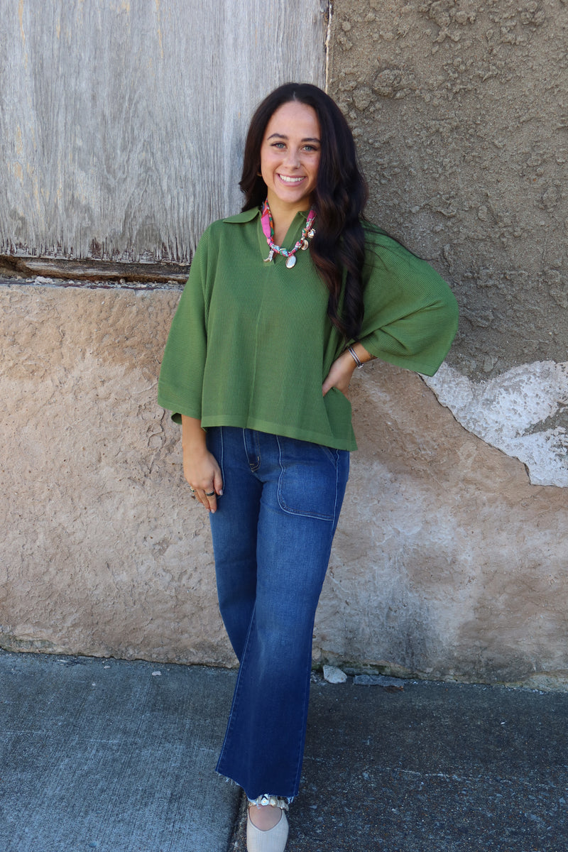 Kali Knit Sweater Top - Olive