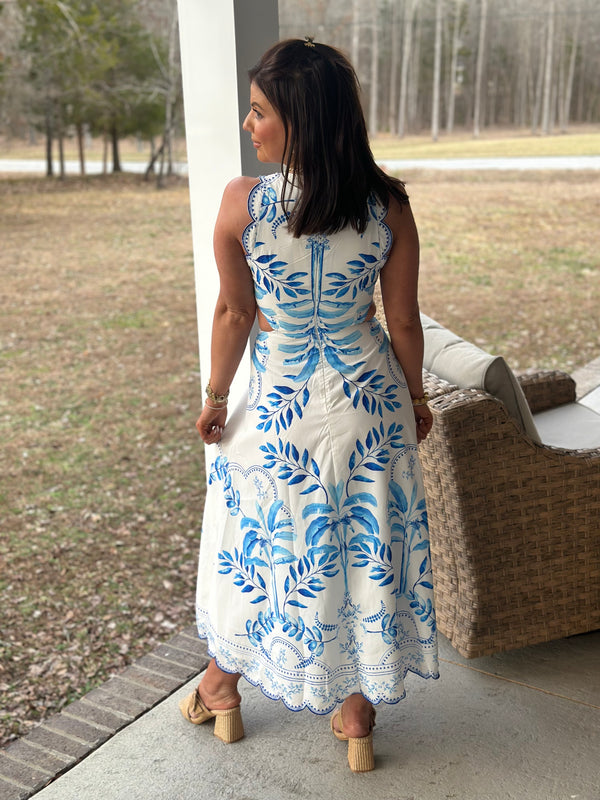 Calloway Scallop Cutout Dress - Blue/White