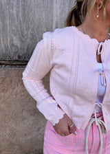 Mona Pointelle Tie Front Cardigan - Light Pink