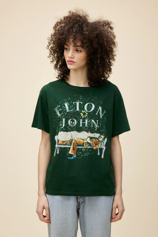 DAYDREAMER Elton John Floral Boyfriend Tee - Vintage Green