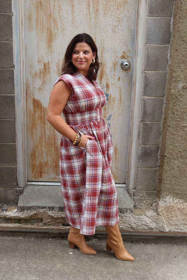 Lilly Gingham Midi Dress - Brick