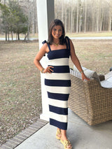 Bonnie Stripe Sweater Maxi Dress - Navy