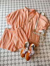 Adrienne | Arizona Oversized Button Up Top - Orangesickle Seer Gingham