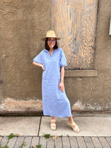 Blakely Stand Collar Midi Dress - Sky