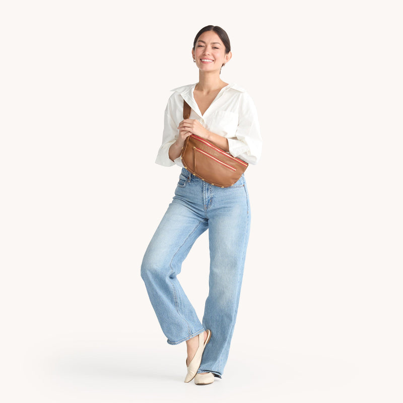 HAMMITT | Charles Crossbody Large - Mahogany Pebble/Brushed Gold Red Zip