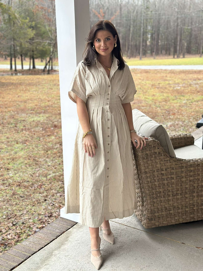 Classic Girl Dress - Tan Stripe