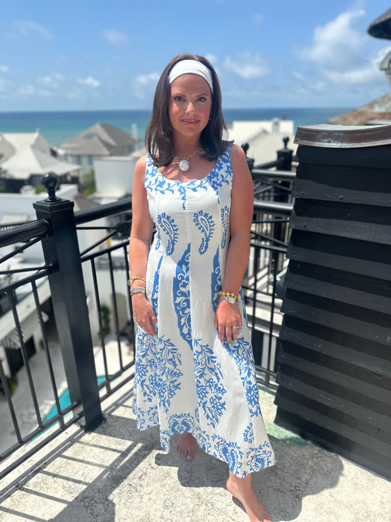 Nantucket Print Midi Dress - Blue