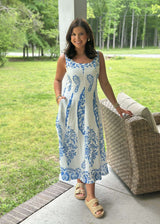 Nantucket Print Midi Dress - Blue