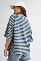 Gia Oversized Stripe Tee Tan/Blue