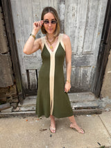 Analise Colorblock Midi Dress - Olive Cream