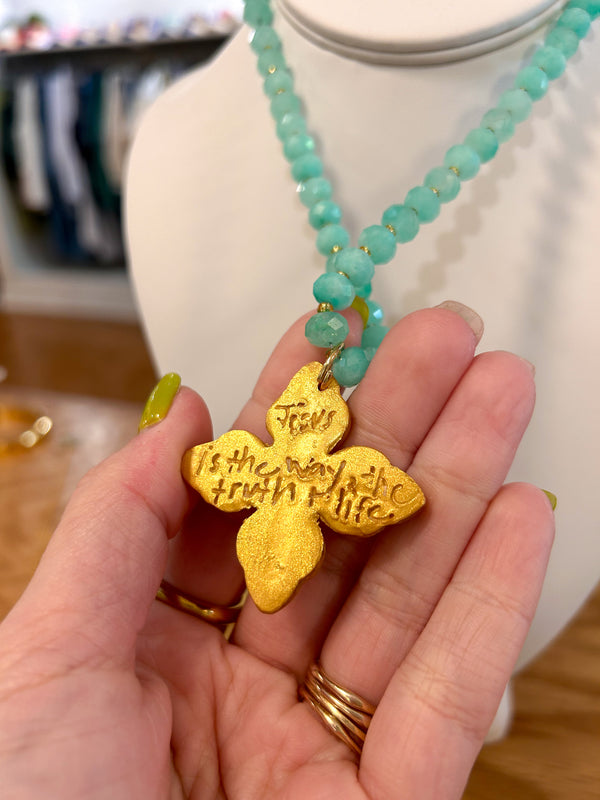 Hidden Truth | Aquamarine Sea Glass with Kait Cross