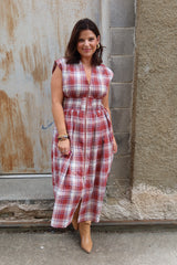 Lilly Gingham Midi Dress - Brick