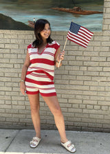 Lenna Stripe Set - Cream/Red