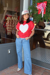 Lover Boxy Heart Sweater Vest - Red