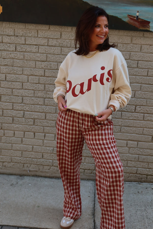Cotton Plaid Pants - Rust/Taupe