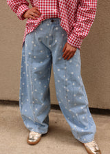 Chic Polka Dot Barrel Jeans - Lt Denim