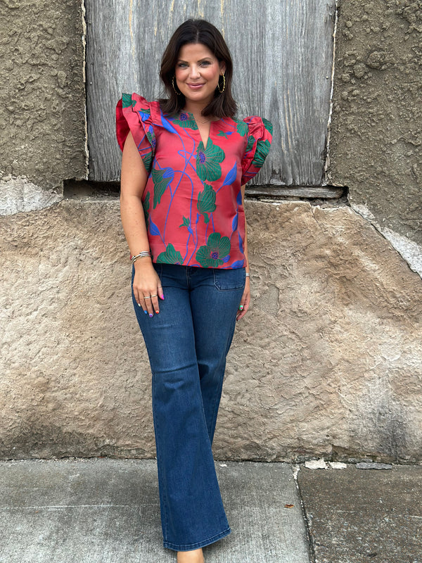 Fran Floral Blouse - Red/Green