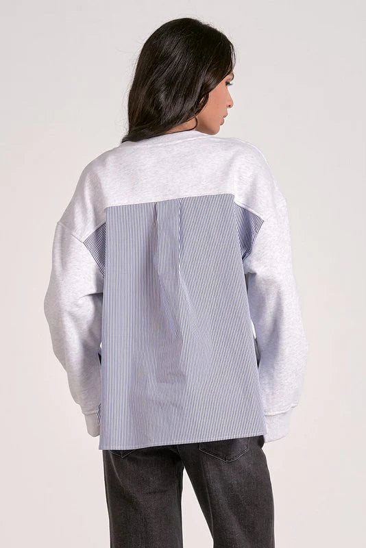 Margot Top - Heather Grey/Blue Stripe
