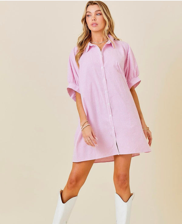 All Day Long Oversized Button Down Stripe Dress