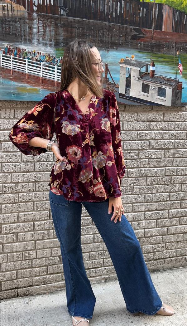 Jolene Velvet Blouse - Burgundy