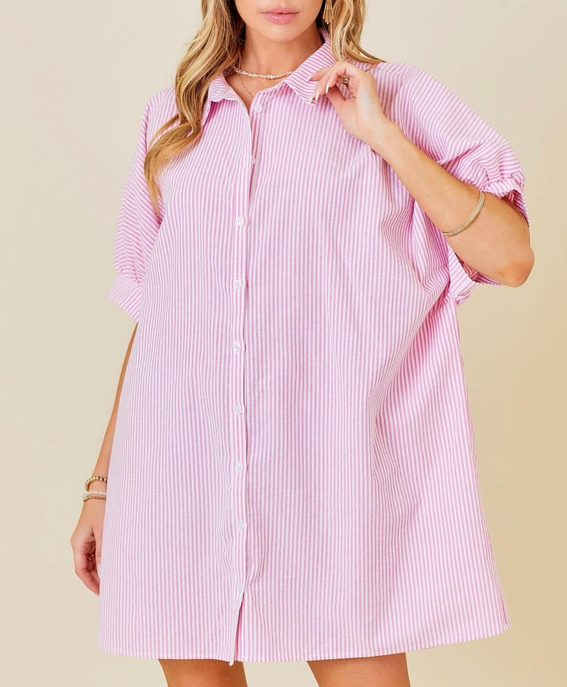 All Day Long Oversized Button Down Stripe Dress