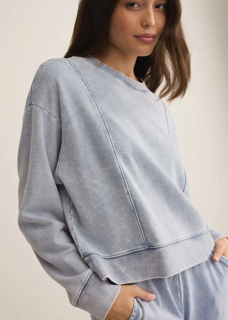 Z Supply | LAX Knit Denim Sweatshirt - Washed Indigo