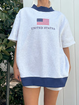American Lover Mock Neck- Grey/Navy