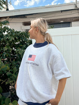 American Lover Mock Neck- Grey/Navy