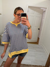 Take It Easy Stripe Top- Blue/Yellow