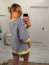 Take It Easy Stripe Top- Blue/Yellow