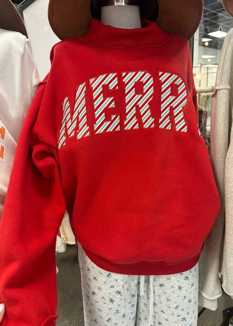 Merry Red Candy Cane Stripe Sweatshirt