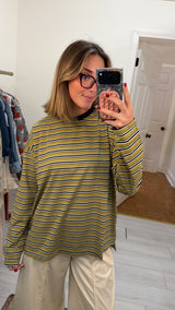 Daily Wear Striped Crewneck - Chartreuse/Navy