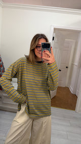 Daily Wear Striped Crewneck - Chartreuse/Navy