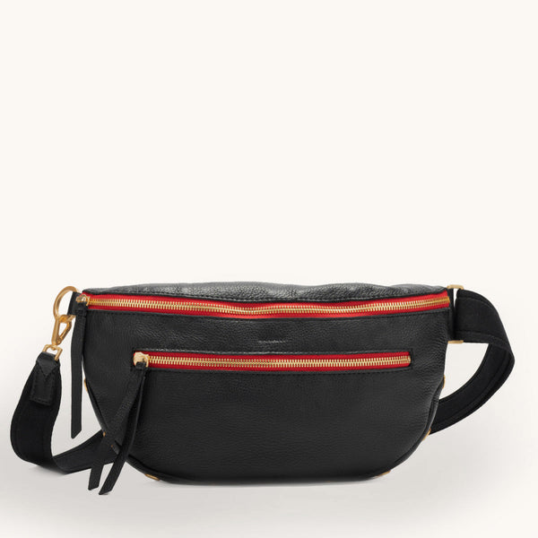 HAMMITT | Charles Crossbody Large - Black/Brushed Gold Red Zip