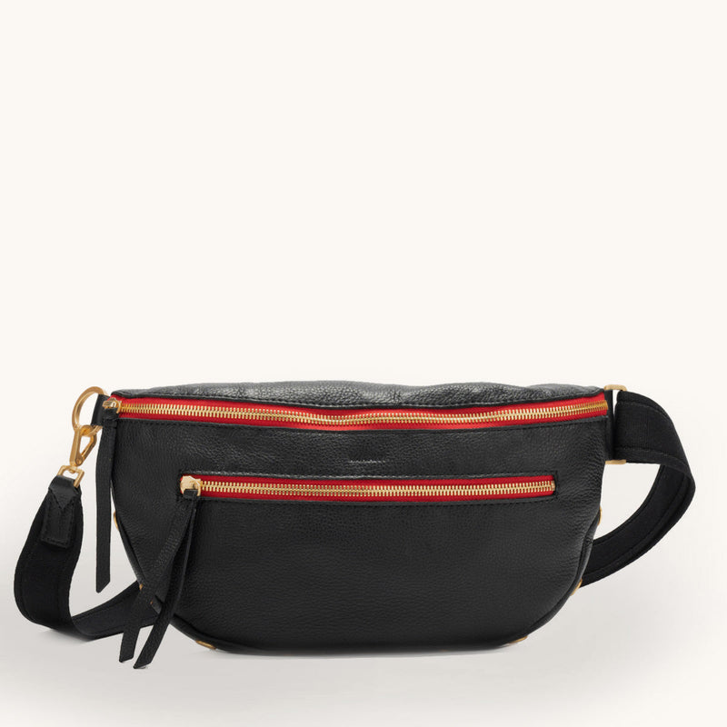 HAMMITT | Charles Crossbody Large - Black/Brushed Gold Red Zip