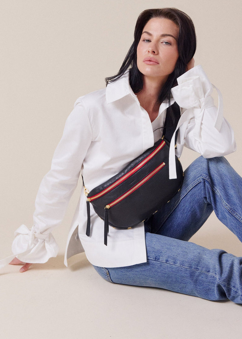 HAMMITT | Charles Crossbody Large - Black/Brushed Gold Red Zip