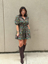 Fall in Bloom Mini Dress - Brown