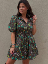 Fall in Bloom Mini Dress - Brown
