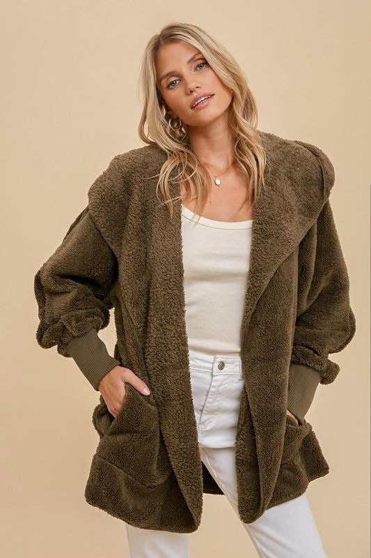 Teddy Plush Jacket - Olive