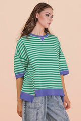 Take It Easy Stripe Top- Green/Blue