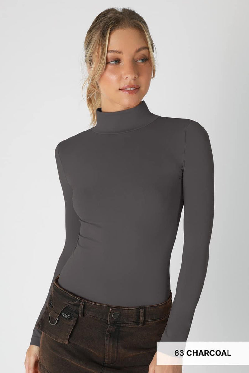 Back to the Basics Mock Neck Top - Charcoal