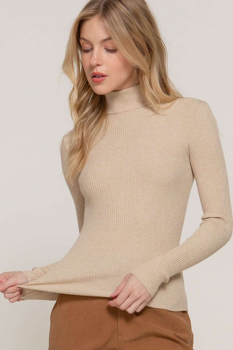 Essentials Rib Turtle Neck Top - Oatmeal