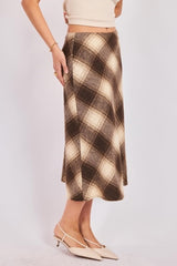 Sonata Plaid Bias Skirt - Brown Cream