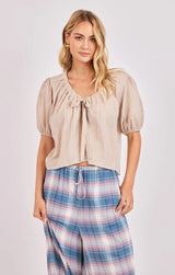 Days End Front Tie Blouse - Light Taupe