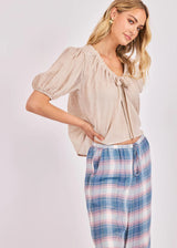 Days End Front Tie Blouse - Light Taupe